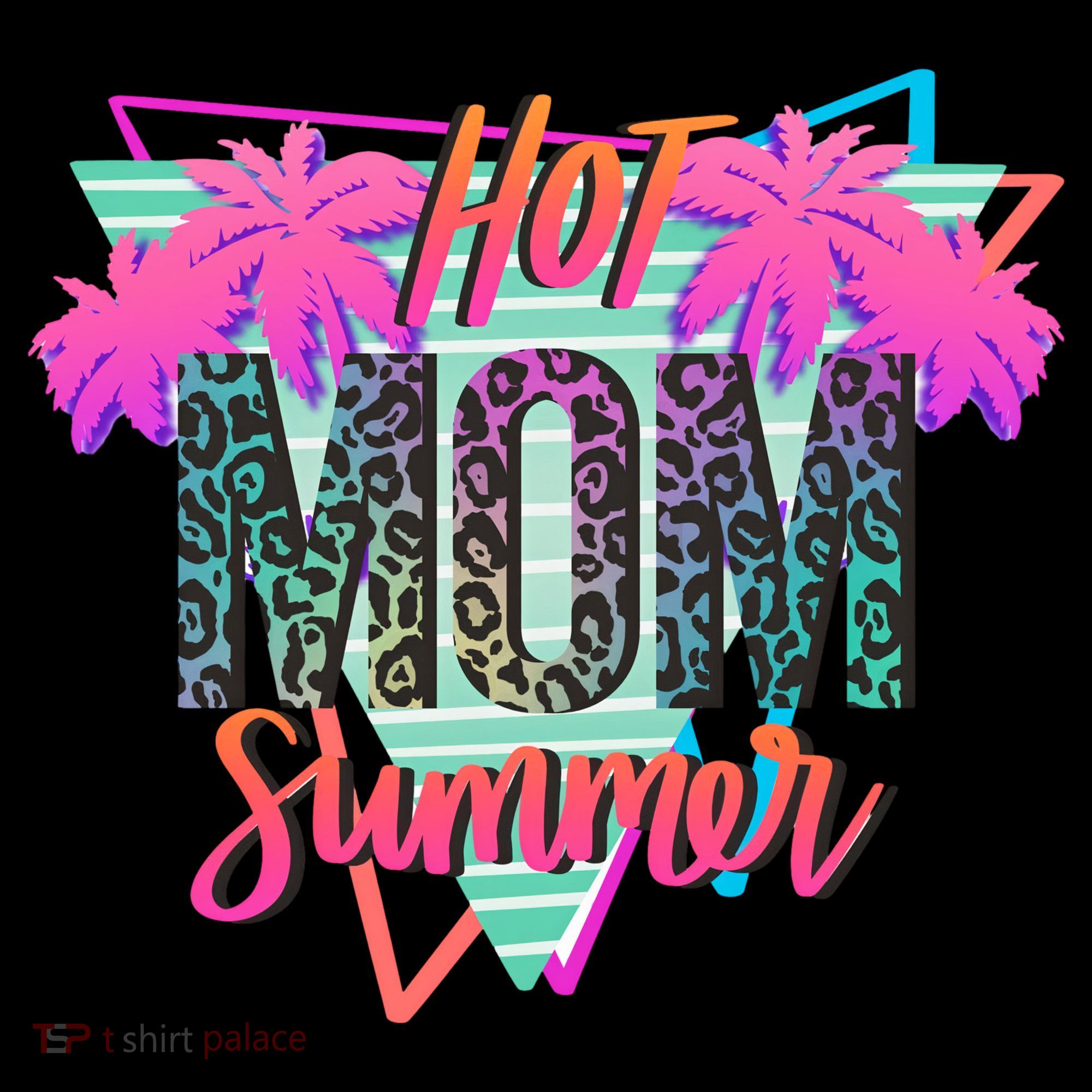 Hot Mom Summer Palms Tree Vintage Leopard Hot Mom Summer T-Shirt