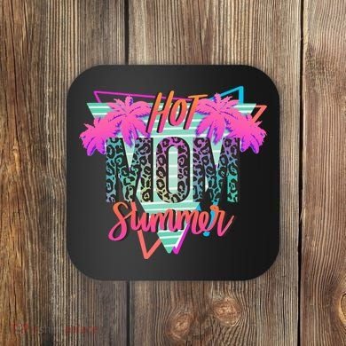 Hot Mom Summer Palms Tree Vintage Leopard Hot Mom Summer Coaster