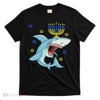 Hanukkah Menorah Shark Funny Chanukah Jewish Gift T-Shirt thumb 0
