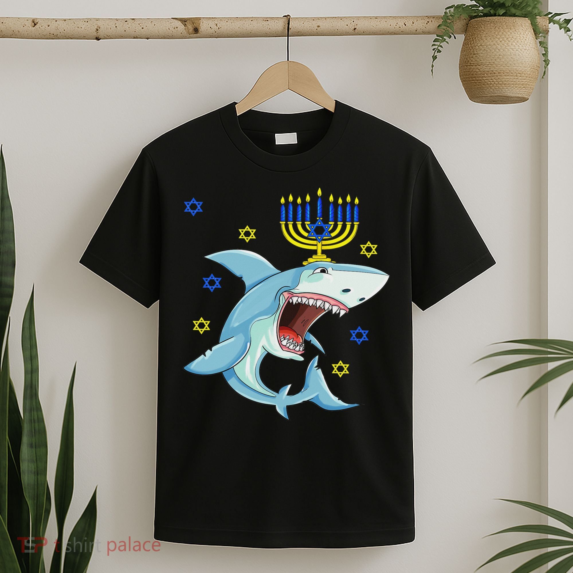 Hanukkah Menorah Shark Funny Chanukah Jewish Gift T-Shirt