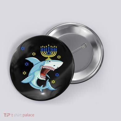 Hanukkah Menorah Shark Funny Chanukah Jewish Gift Button