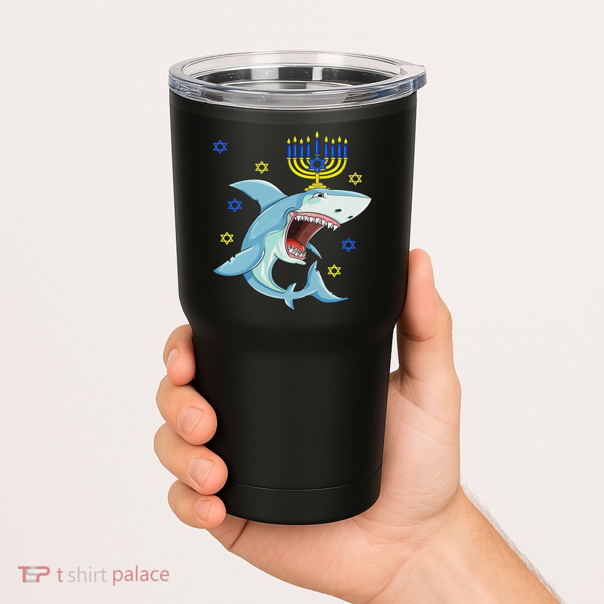 Hanukkah Menorah Shark Funny Chanukah Jewish Gift Tumbler