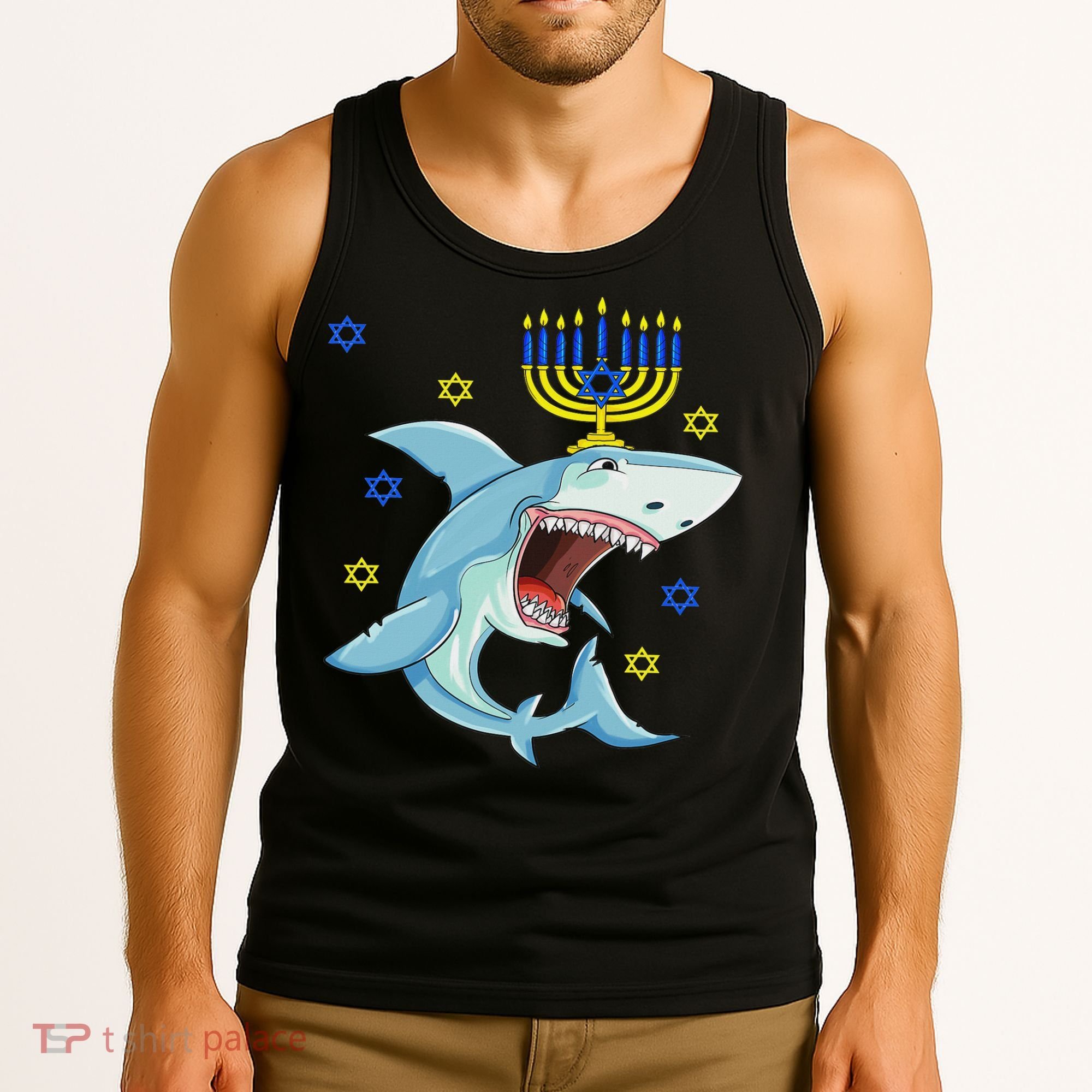 Hanukkah Menorah Shark Funny Chanukah Jewish Gift Tank Top