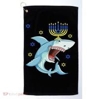 Hanukkah Menorah Shark Funny Chanukah Jewish Gift Golf Towel thumb 0