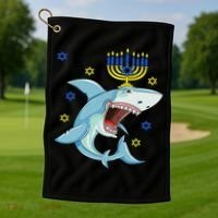 Hanukkah Menorah Shark Funny Chanukah Jewish Gift Golf Towel thumb 1