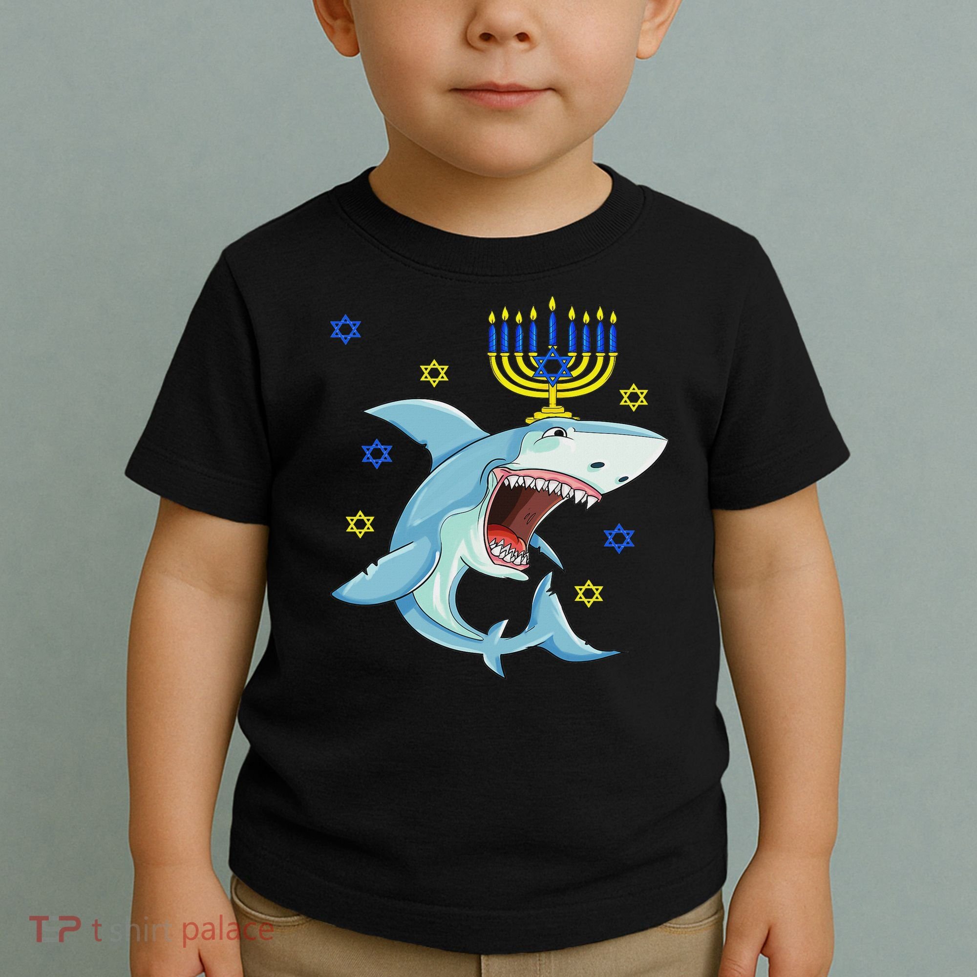 Hanukkah Menorah Shark Funny Chanukah Jewish Gift Toddler T-Shirt