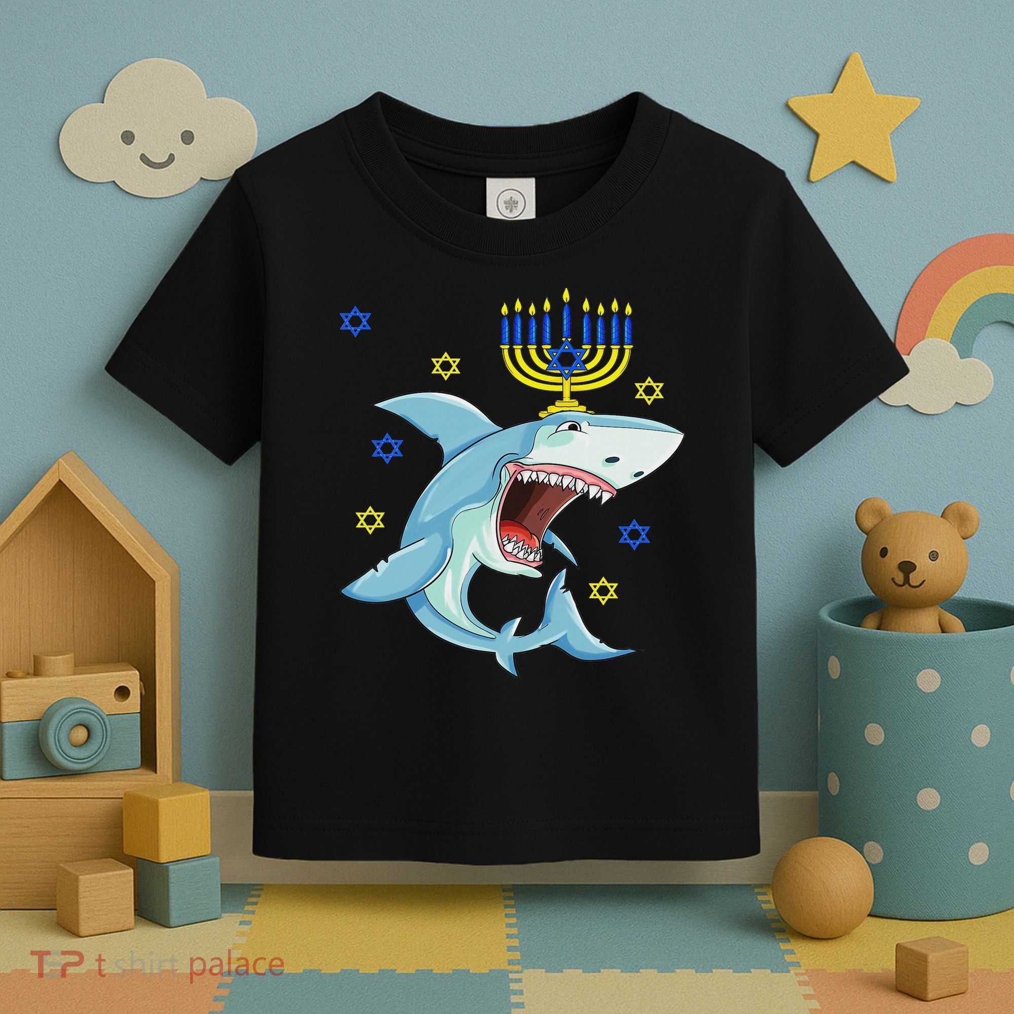 Hanukkah Menorah Shark Funny Chanukah Jewish Gift Toddler T-Shirt