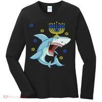Hanukkah Menorah Shark Funny Chanukah Jewish Gift Women's Long Sleeve Shirt thumb 0
