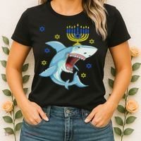 Hanukkah Menorah Shark Funny Chanukah Jewish Gift Women's T-Shirt thumb 2