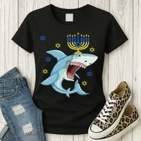 Hanukkah Menorah Shark Funny Chanukah Jewish Gift Women's T-Shirt thumb 3