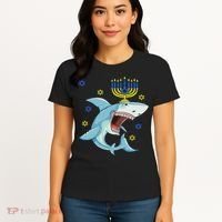 Hanukkah Menorah Shark Funny Chanukah Jewish Gift Women's T-Shirt thumb 4
