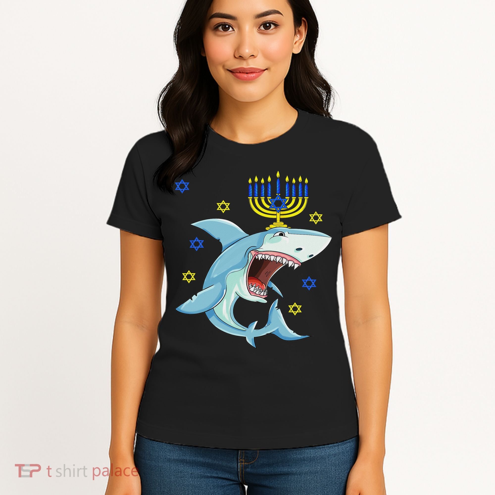 Hanukkah Menorah Shark Funny Chanukah Jewish Gift Women's T-Shirt