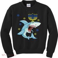 Hanukkah Menorah Shark Funny Chanukah Jewish Gift Kids Sweatshirt thumb 0