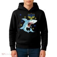 Hanukkah Menorah Shark Funny Chanukah Jewish Gift Kids Hoodie thumb 4