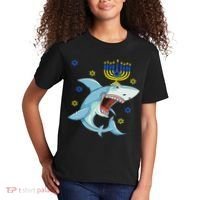 Hanukkah Menorah Shark Funny Chanukah Jewish Gift Kids T-Shirt thumb 2