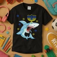 Hanukkah Menorah Shark Funny Chanukah Jewish Gift Kids T-Shirt thumb 3