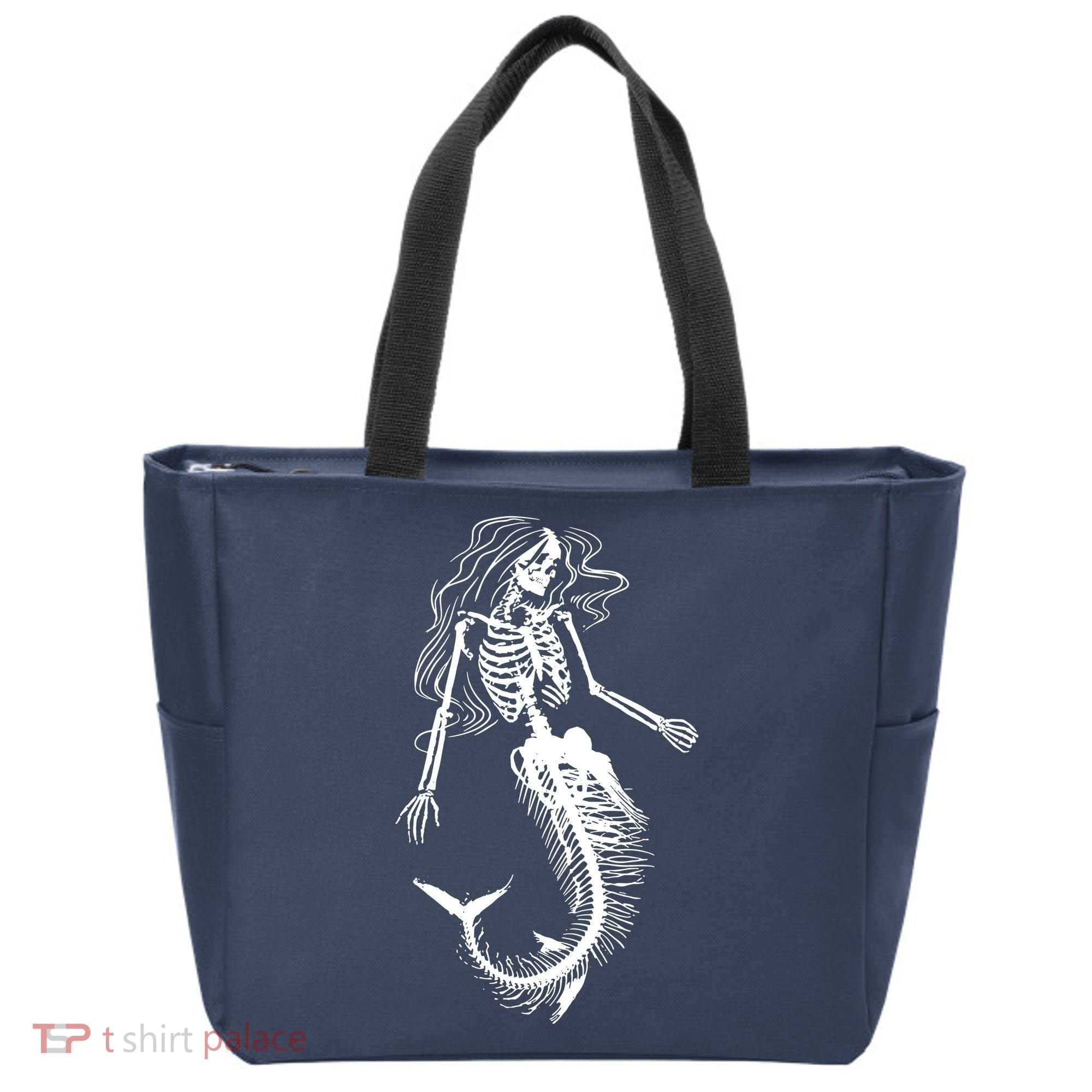 Halloween Mermaid Skeleton Tote Bag