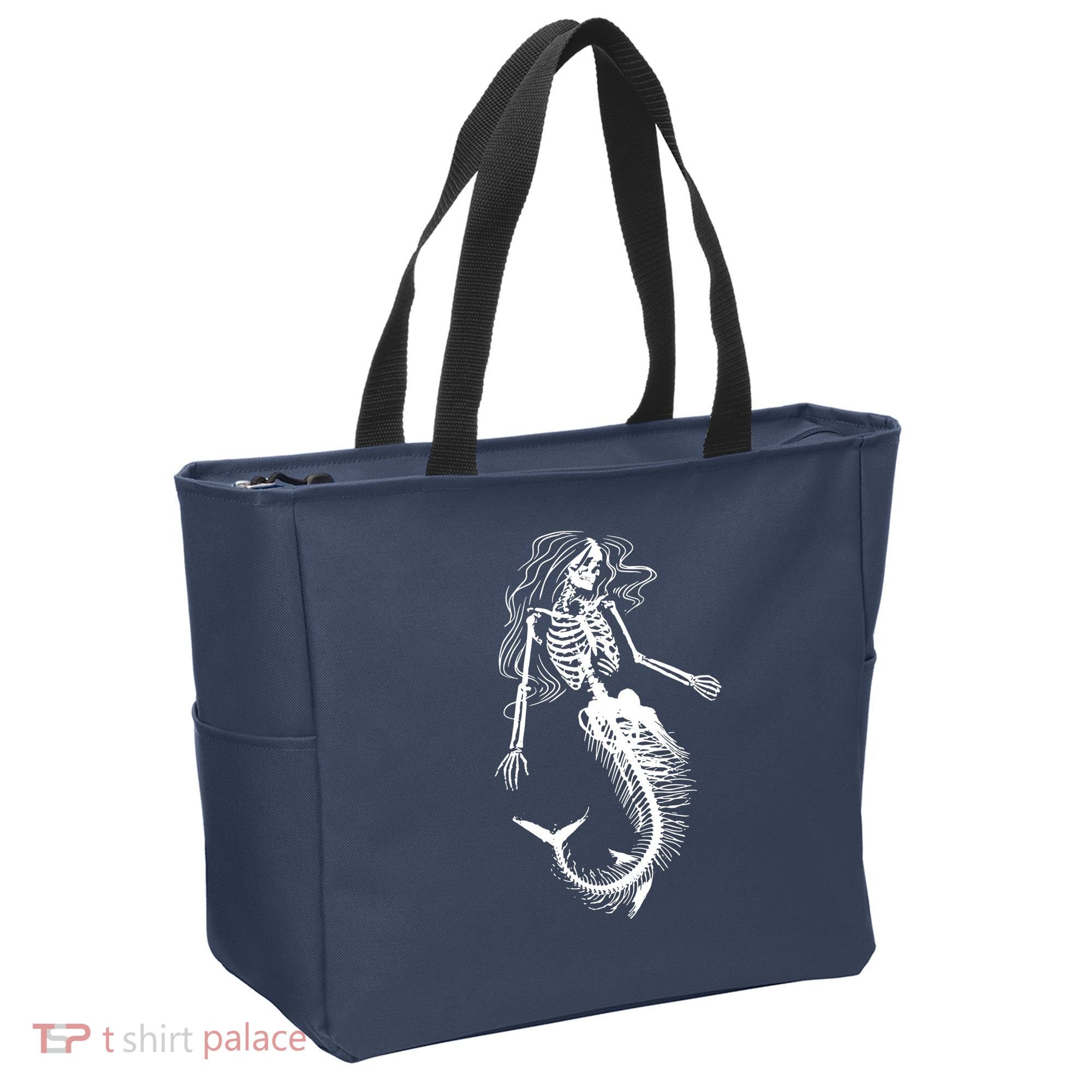 Halloween Mermaid Skeleton Tote Bag