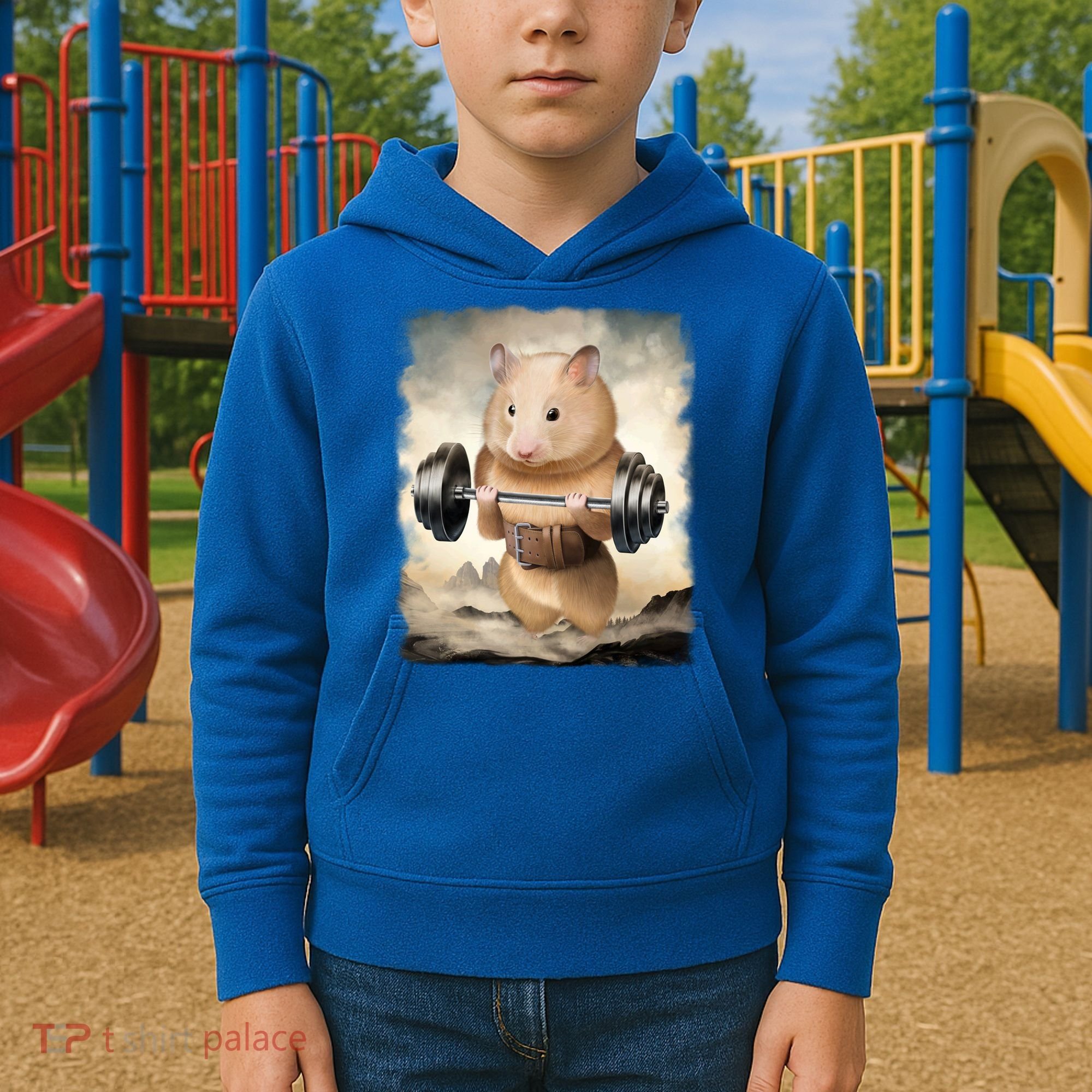 Hamster Muscle Training Weightlifting Cute Gift Kids Hoodie