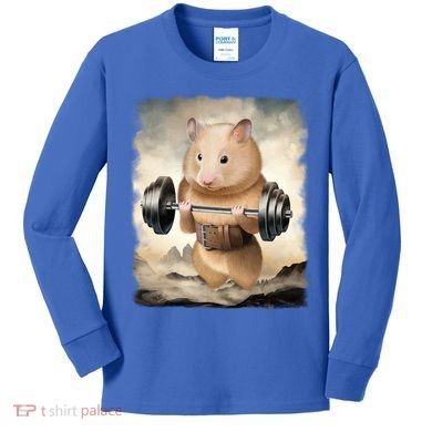 Hamster Muscle Training Weightlifting Cute Gift Kids Long Sleeve Shirt