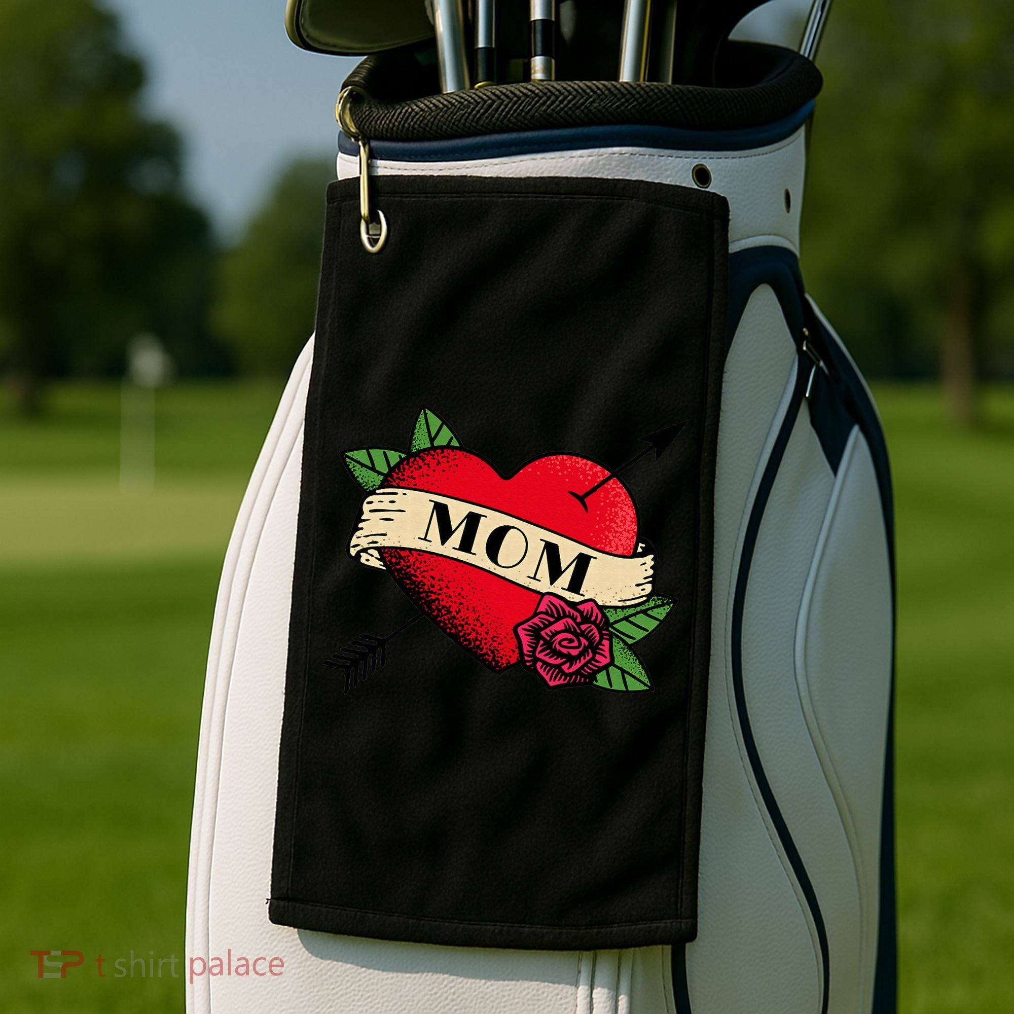 Heart Mom Tattoo Golf Towel