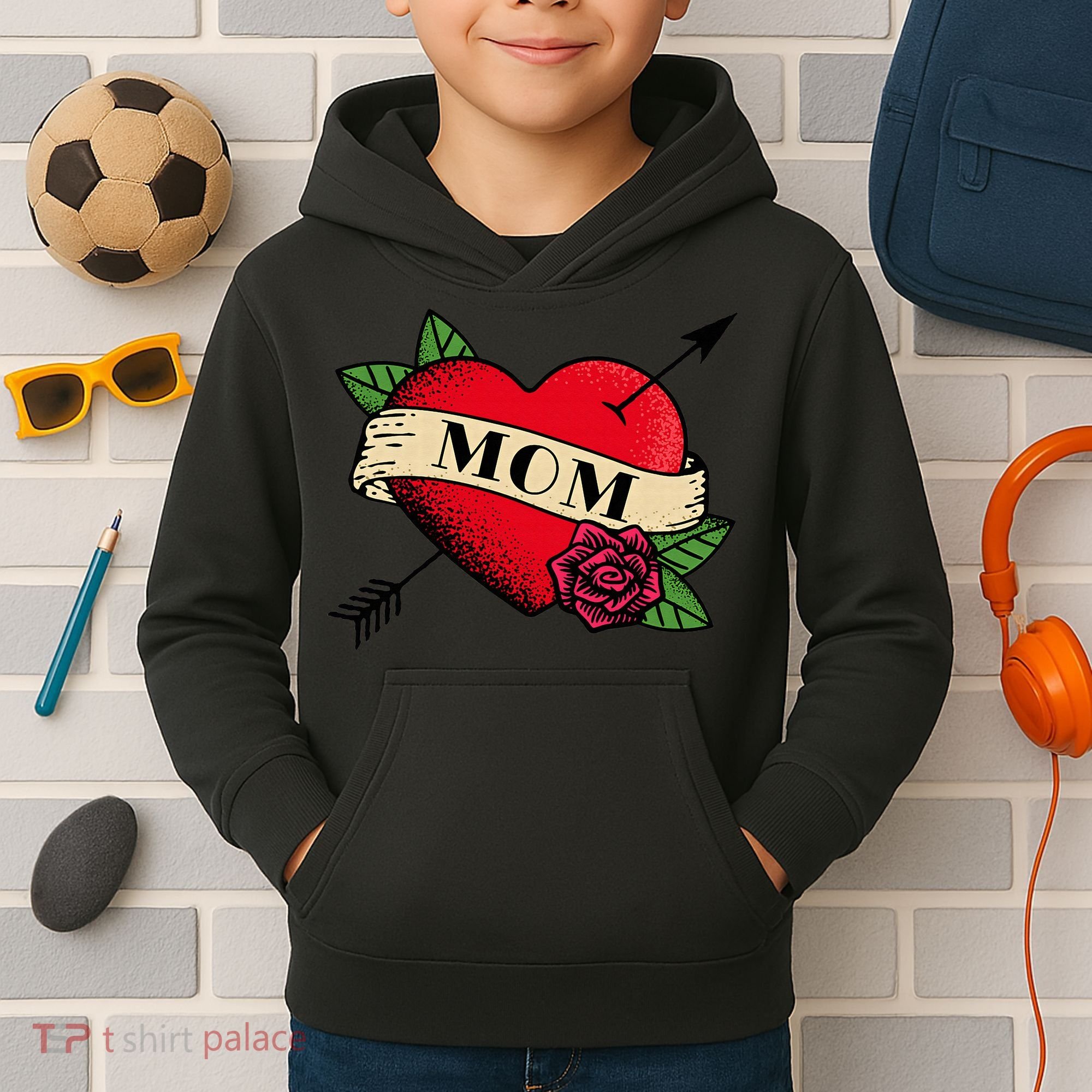 Heart Mom Tattoo Kids Hoodie