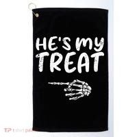 HeS My Treat Skeleton Hand Funny Halloween Costume Couples Golf Towel thumb 0