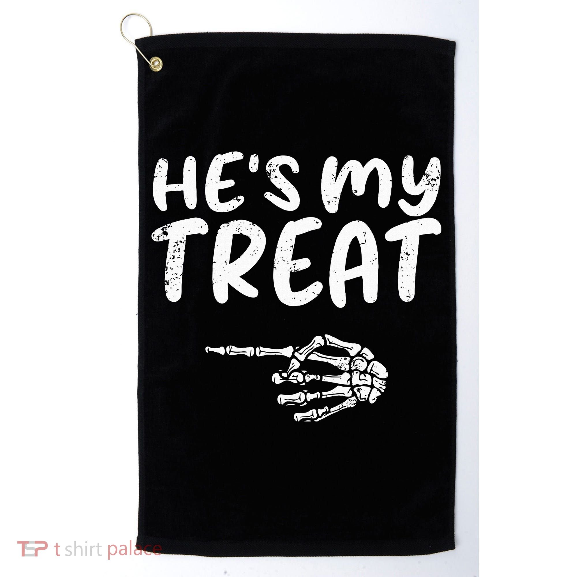 HeS My Treat Skeleton Hand Funny Halloween Costume Couples Golf Towel