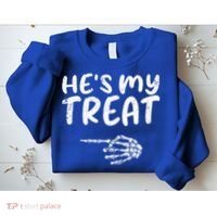 HeS My Treat Skeleton Hand Funny Halloween Costume Couples Sweatshirt thumb 2