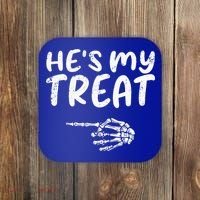 HeS My Treat Skeleton Hand Funny Halloween Costume Couples Coaster thumb 0