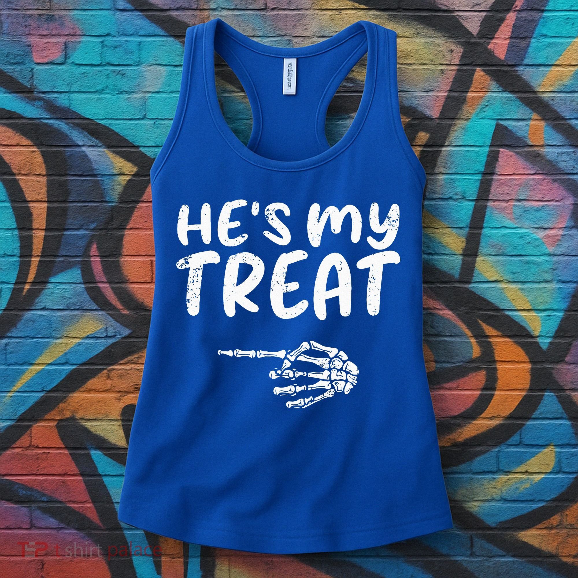HeS My Treat Skeleton Hand Funny Halloween Costume Couples Women's Tank Top