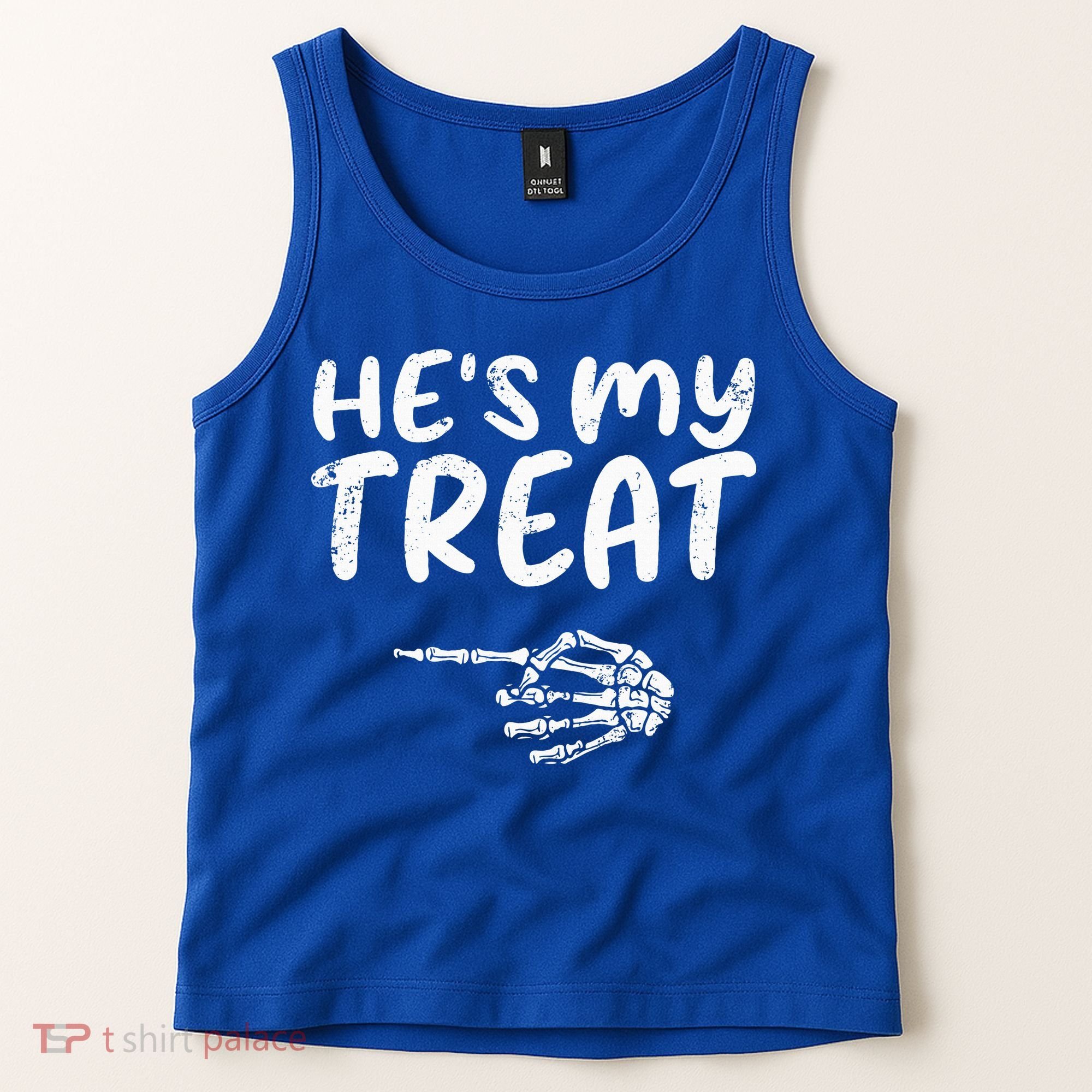 HeS My Treat Skeleton Hand Funny Halloween Costume Couples Tank Top