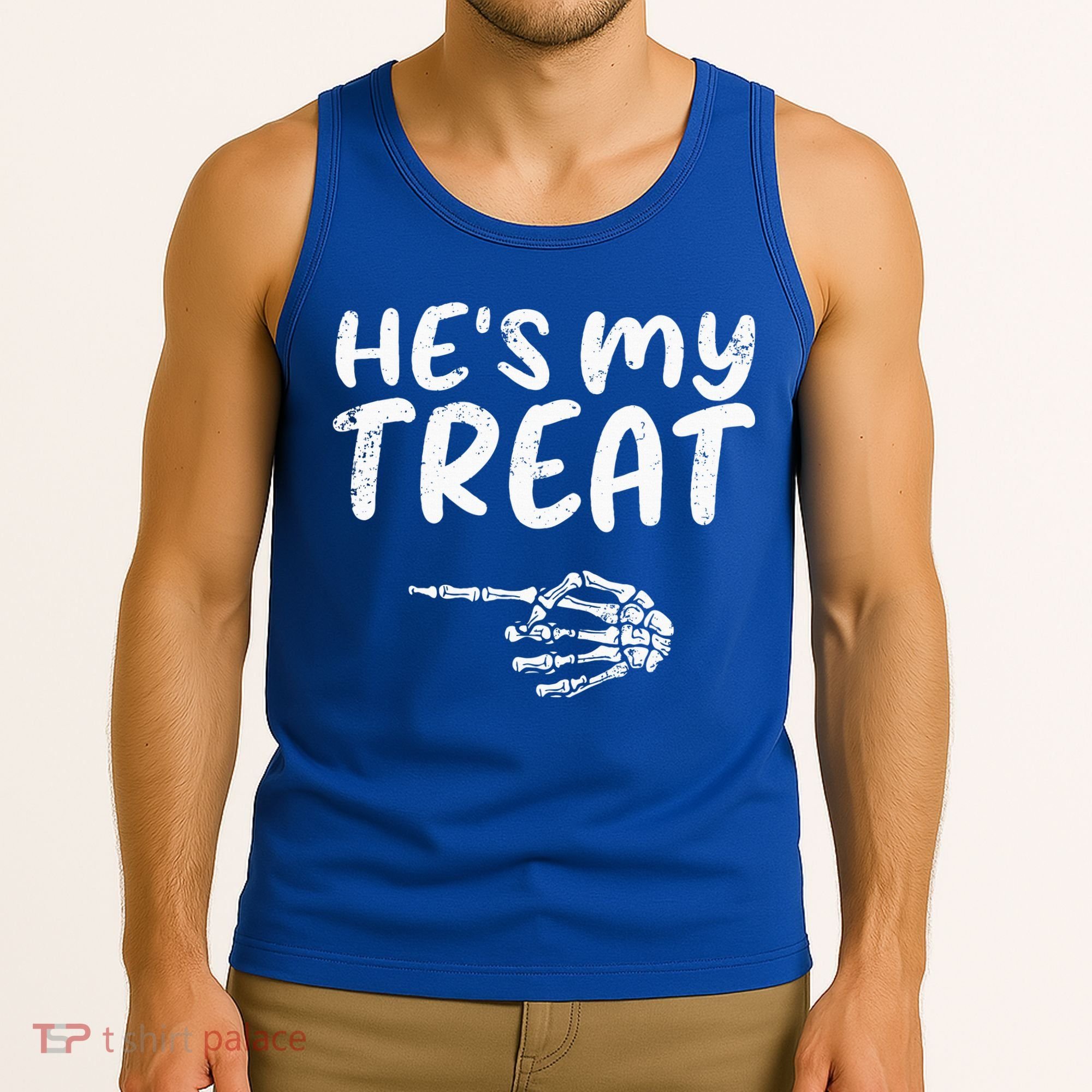 HeS My Treat Skeleton Hand Funny Halloween Costume Couples Tank Top