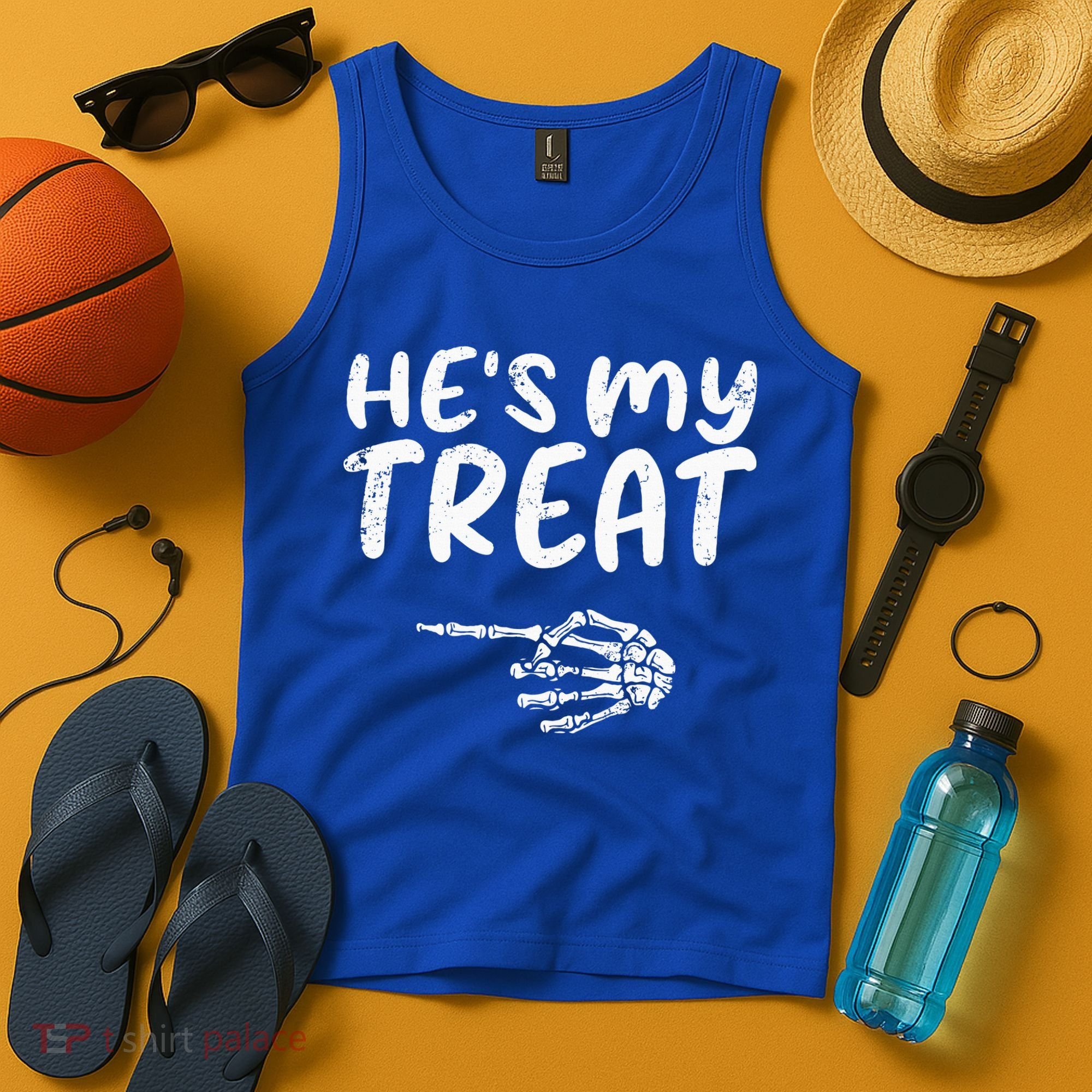 HeS My Treat Skeleton Hand Funny Halloween Costume Couples Tank Top