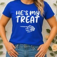 HeS My Treat Skeleton Hand Funny Halloween Costume Couples Women's T-Shirt thumb 2