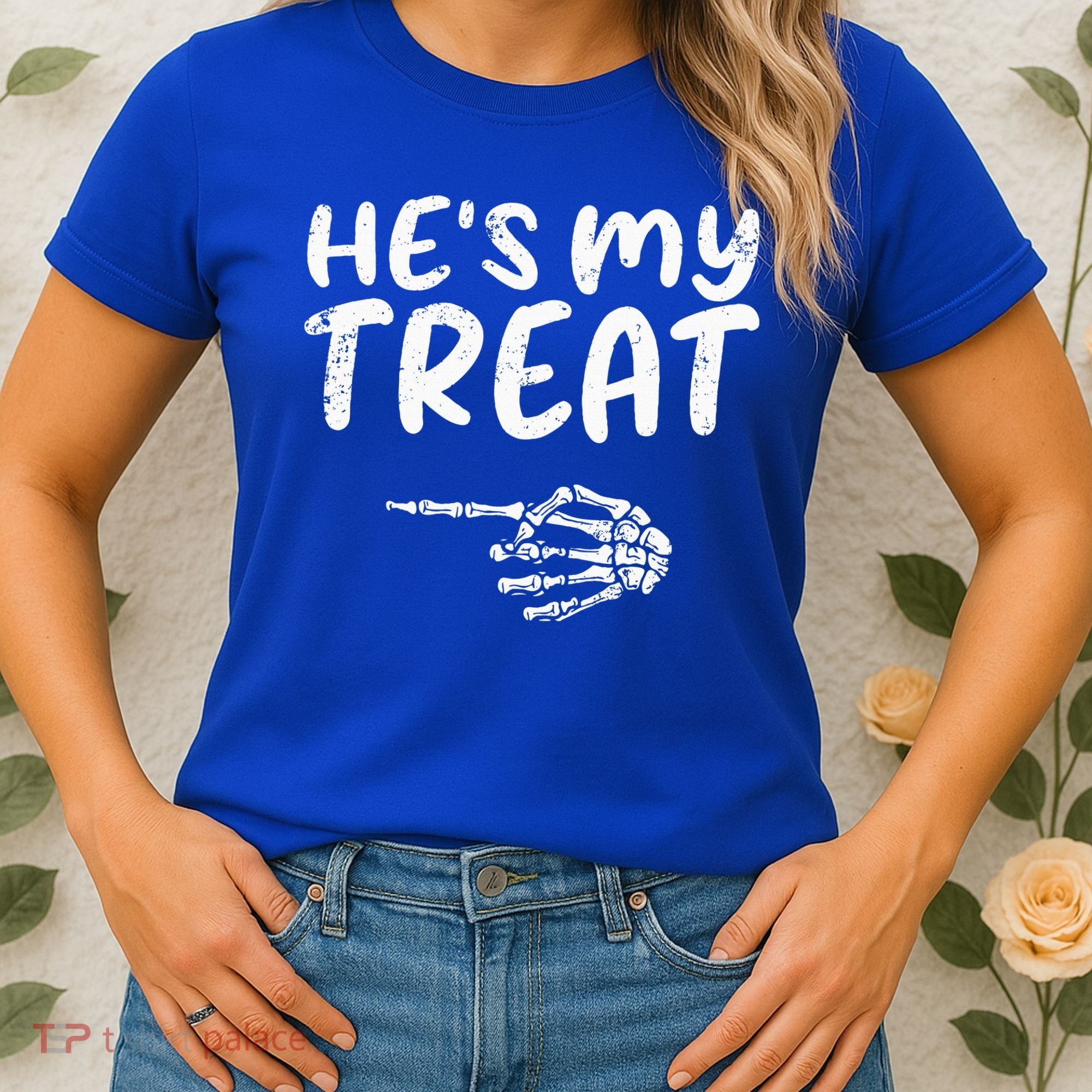 HeS My Treat Skeleton Hand Funny Halloween Costume Couples Women's T-Shirt