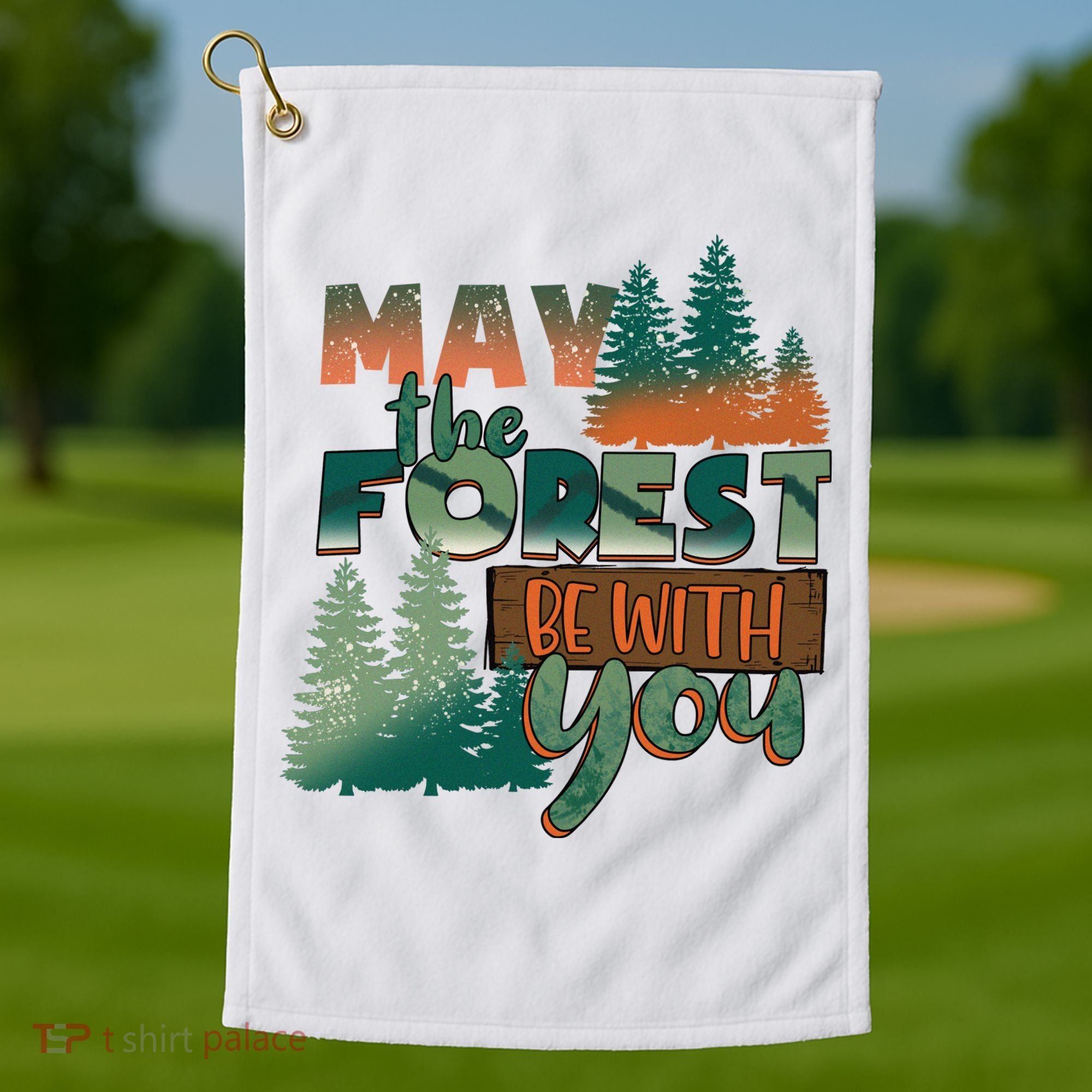 Hiking May The Forest Be With You Camping Gift Golf Towel