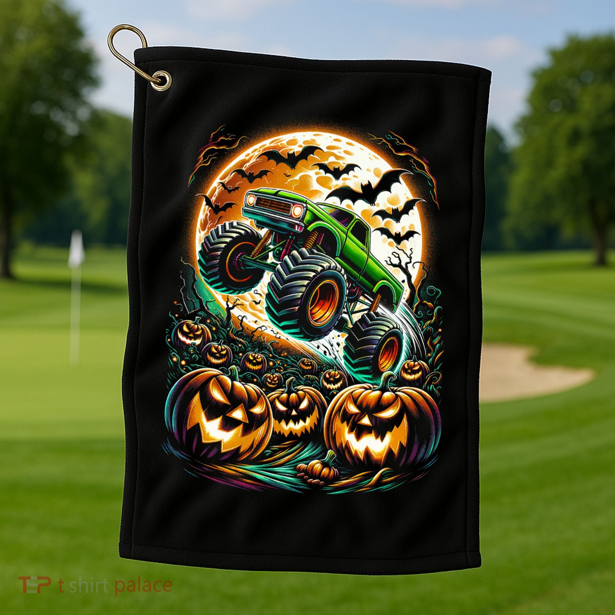 Halloween Monster Truck Jack O Lantern Trick Treat Golf Towel