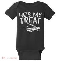 Hes My Treat Skeleton Matching Couple Halloween Costume Hers Baby Bodysuit thumb 0