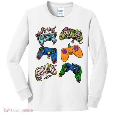 Halloween Monster Video Game Controllers Kids Long Sleeve Shirt