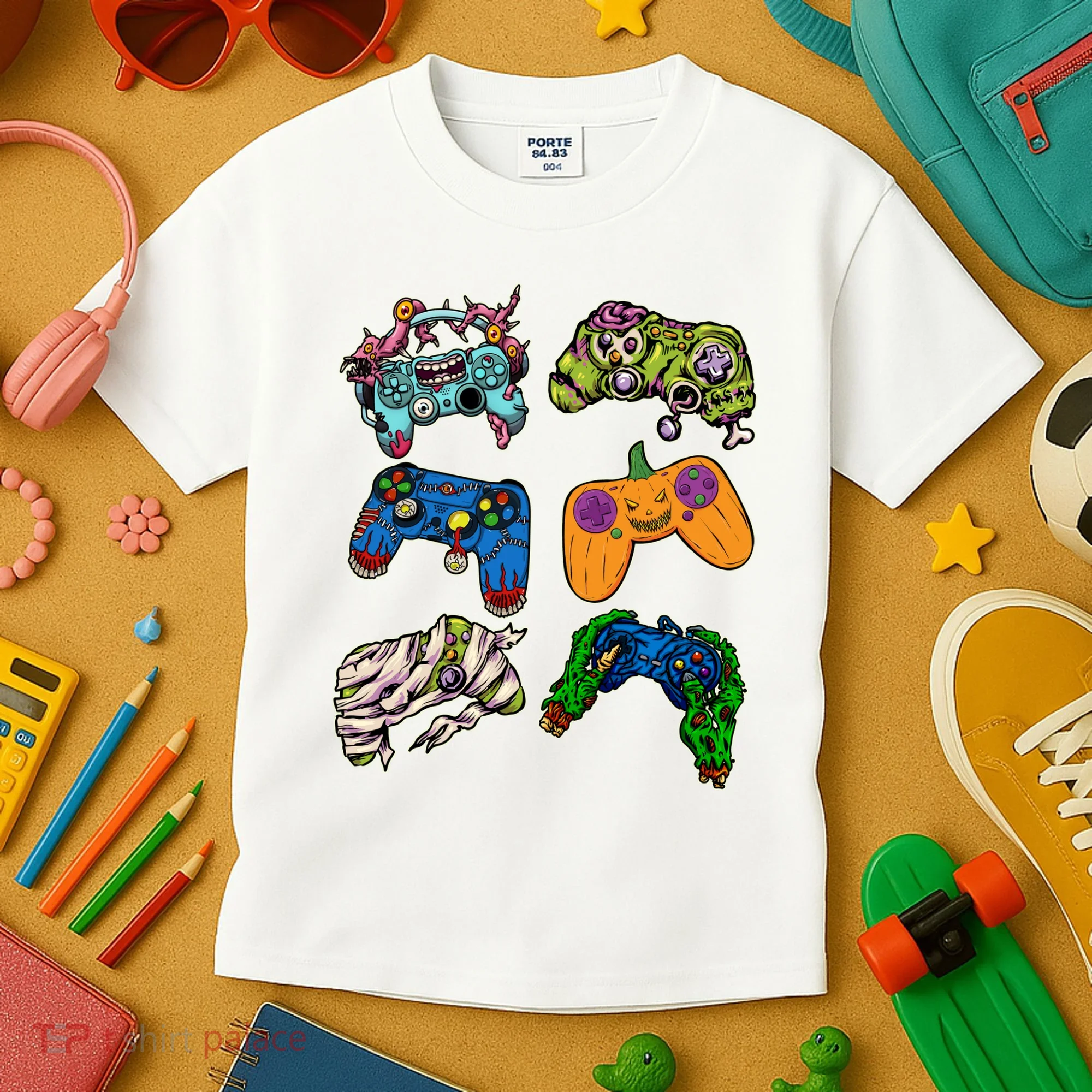 Halloween Monster Video Game Controllers Kids T-Shirt
