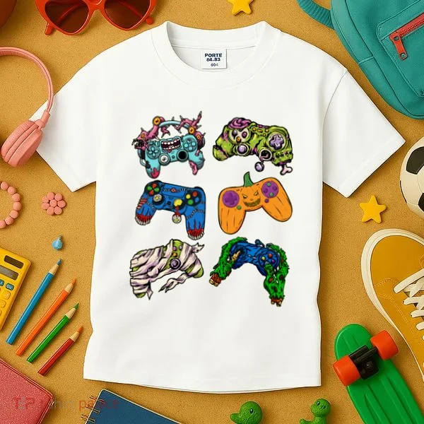 Halloween Monster Video Game Controllers Kids T-Shirt