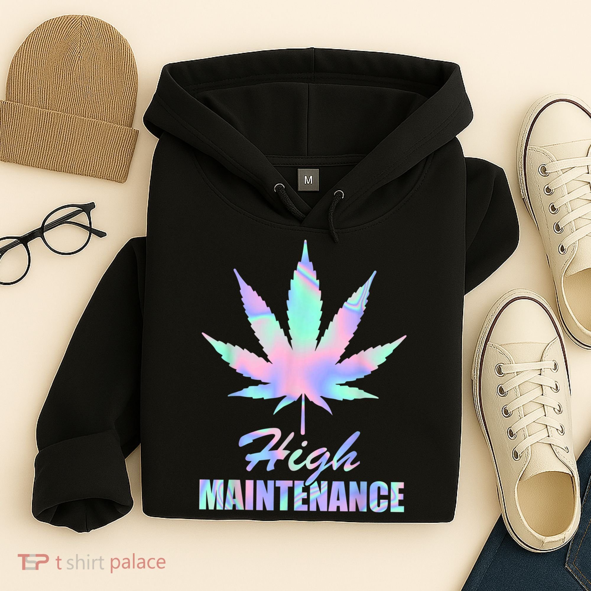 High Maintenance Weed Cannabis Pocket 420 THC Stoner Gift Hoodie