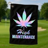 High Maintenance Weed Cannabis Pocket 420 THC Stoner Gift Golf Towel thumb 1