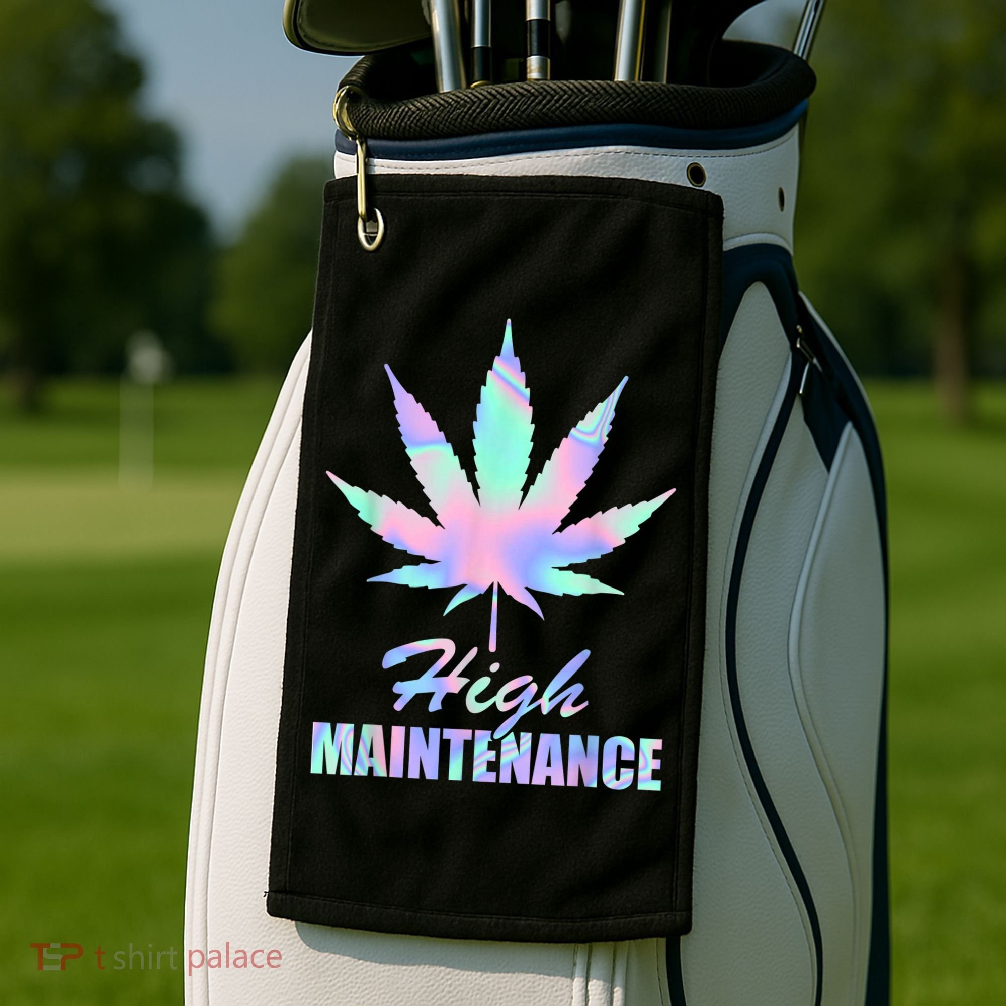 High Maintenance Weed Cannabis Pocket 420 THC Stoner Gift Golf Towel