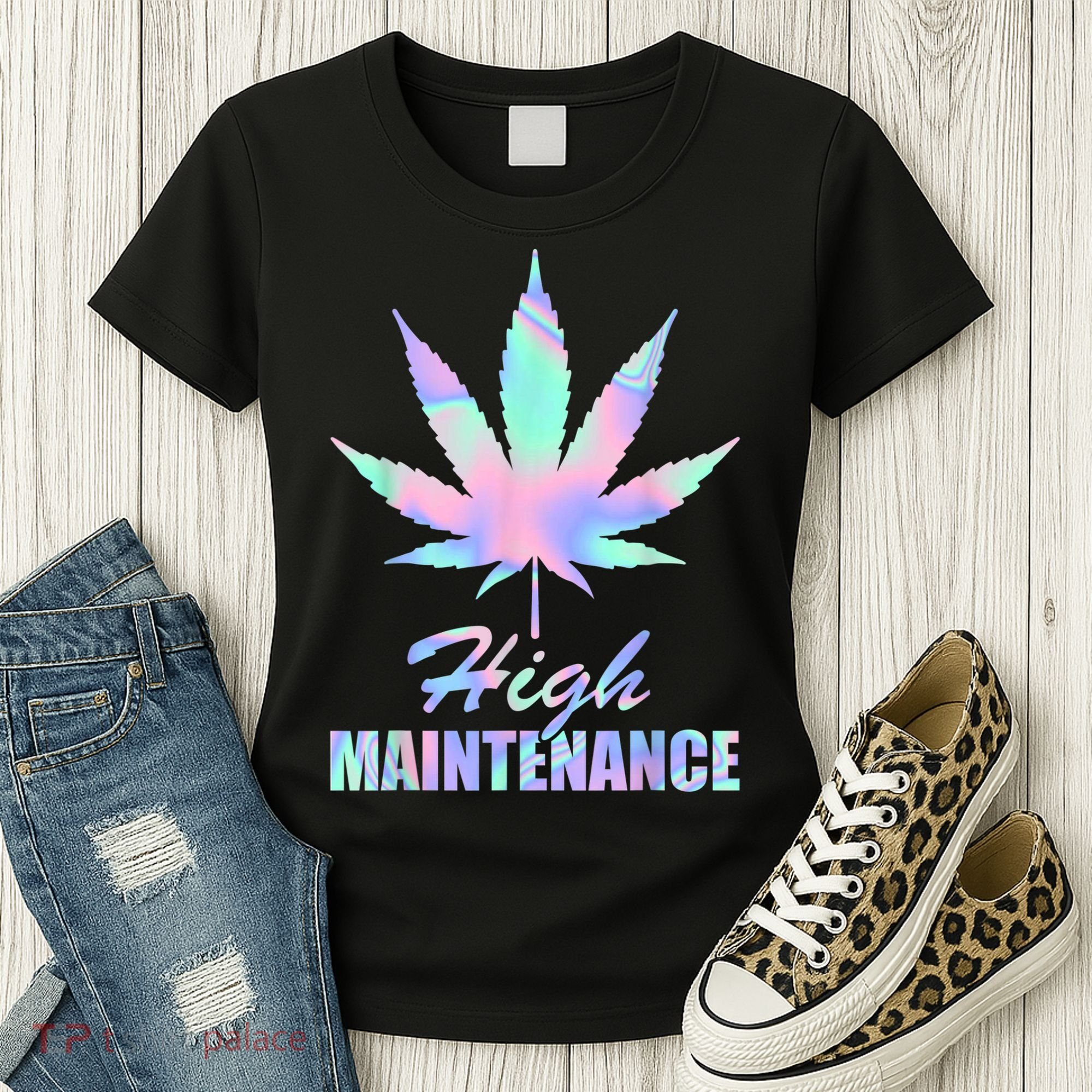High Maintenance Weed Cannabis Pocket 420 THC Stoner Gift Women's T-Shirt