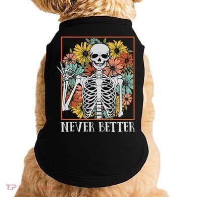 Halloween Never Better Skeleton Floral Skull Doggie Tank