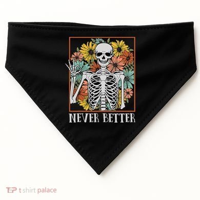 Halloween Never Better Skeleton Floral Skull USA-Made Doggie Bandana