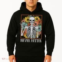 Halloween Never Better Skeleton Floral Skull Hoodie thumb 2
