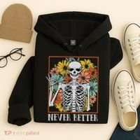Halloween Never Better Skeleton Floral Skull Hoodie thumb 4